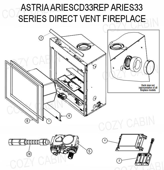 Astria Aries 33 Series Contemporary Electronic Control Direct Vent LP Gas Fireplace with Rear Flue (ARIESCD33REP) #ARIESCD33REP